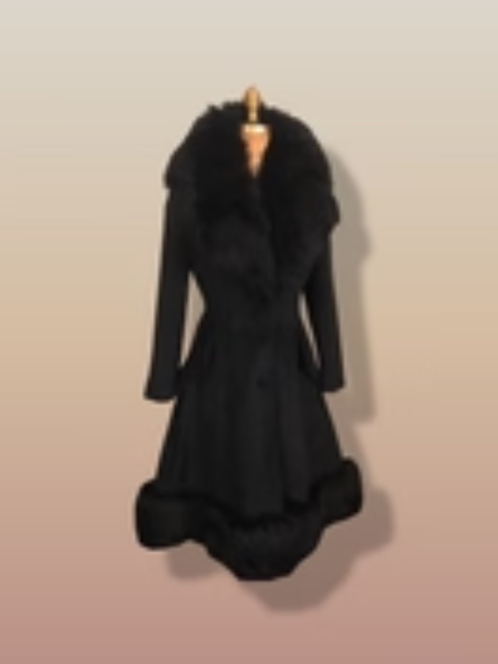 60’s Black Coat Vintage Lilli Ann Fit and Flare Shearling Pinup Princess Beaded - Picture 11 of 15